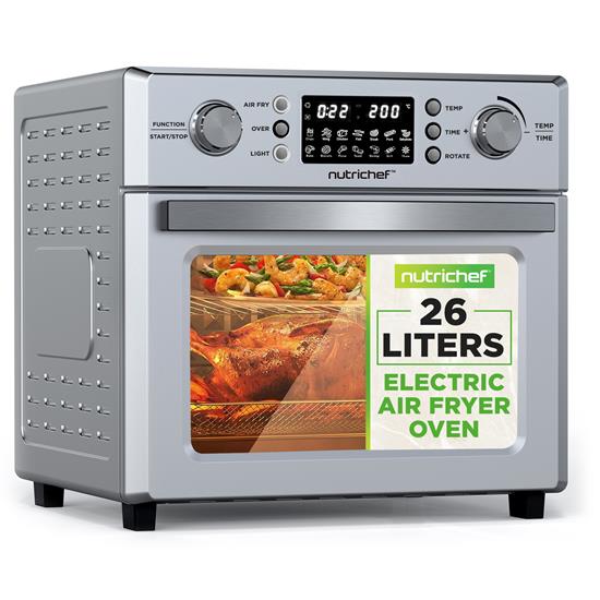 Pyle - NCAFS26A , Kitchen & Cooking , Air Fryers , 26L Electric Air Fryer Oven - 1700 Watts Countertop Rotisserie Combo with 10 Digital Quick Menu Presets (Stainless Steel)