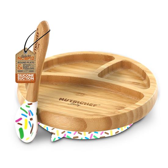 Pyle - NCBP12.5 , Baby , Sparkle Three Compartment Round Plate with Silicone Suction and Spoon for Baby and Toddlers