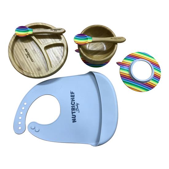 Pyle - NCBPS19 , Baby , Rainbow Dinnerware Set with Bibs for Kids