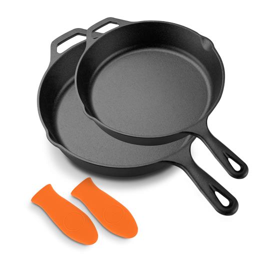 Pyle - NCCI2PCS , Kitchen & Cooking , Kitchen Tools & Utensils , 10’’ & 12'' Pre-Seasoned Cast Iron Skillet - Non-stick Cooking Pan With Assist Silicone Handle (2-Piece Set)