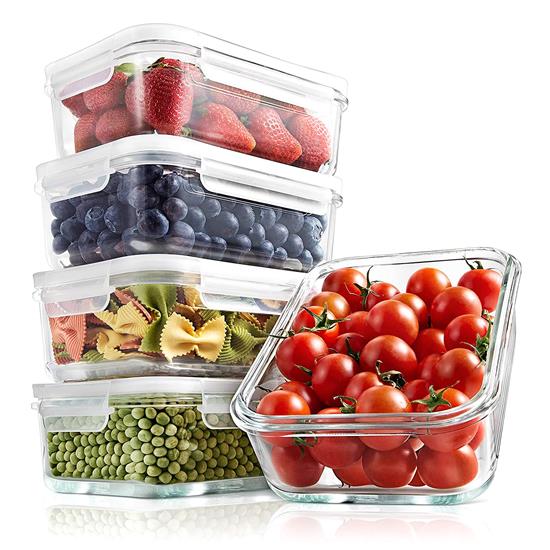 Pyle - NCCLX5 , Home and Office , Storage - Organization , 10-Piece Superior Glass Food Storage Containers Set - Stackable Design, Newly BPA-free Airtight Clear Locking lids with Vent Lids & White Air Hole