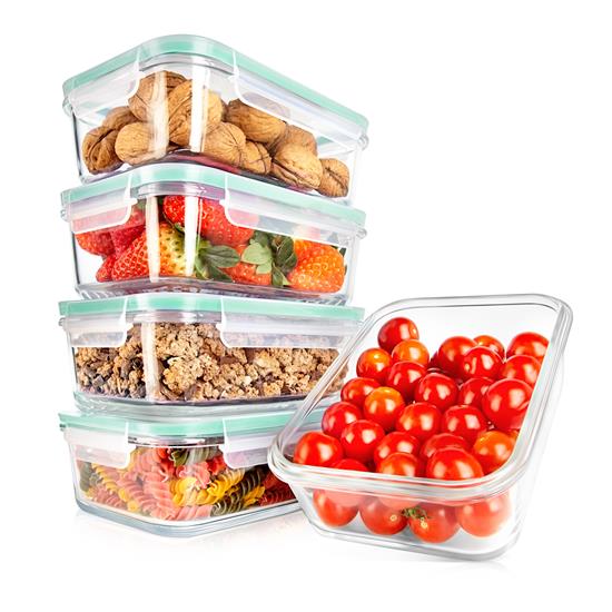 Pyle - NCCLX5A2 , Home and Office , Storage - Organization , 10-Piece Superior Glass Food Storage Containers Set - Stackable Design, Newly BPA-free Airtight Clear Locking lids with Vent Lids & Green Air Hole