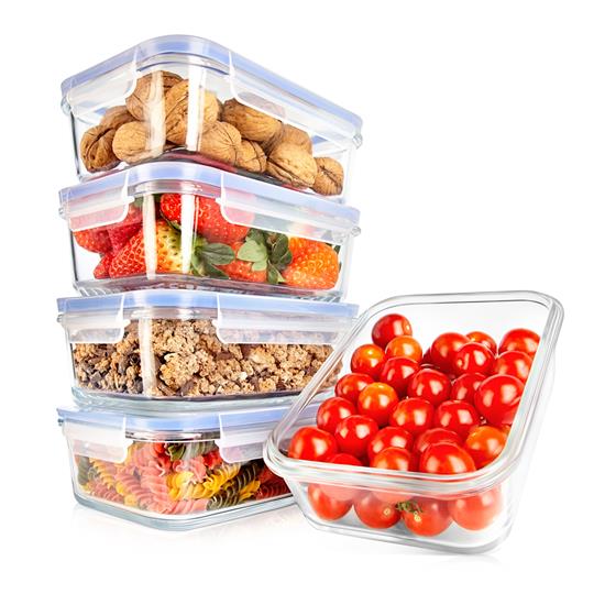 Pyle - NCCLX5B7 , Home and Office , Storage - Organization , 10-Piece Superior Glass Food Storage Containers Set - Stackable Design, Newly BPA-free Airtight Clear Locking lids with Vent Lids & Blue Air Hole