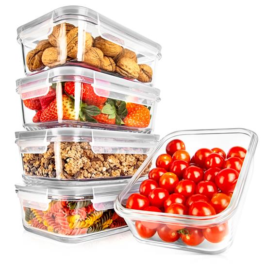 Pyle - NCCLX5G8 , Home and Office , Storage - Organization , 10-Piece Superior Glass Food Storage Containers Set - Stackable Design, Newly BPA-free Airtight Clear Locking lids with Vent Lids & Gray Air Hole