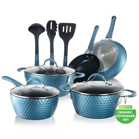Pyle - NCCW11BD , Kitchen & Cooking , Cookware & Bakeware , Kitchenware Pots & Pans Set - Stylish Kitchen Cookware with Elegant Diamond Pattern, Non-Stick (11-Piece Set)