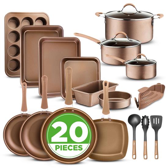 Pyle - NCCW20S , Kitchen & Cooking , Cookware & Bakeware , Kitchenware Pots & Pans - High qualified Basic Kitchen Cookware Set, Non-Stick (20-Piece Set)