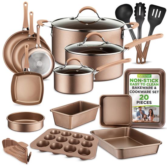 Pyle - NCCW20S.5 , Kitchen & Cooking , Cookware & Bakeware , Kitchenware Pots & Pans - High qualified Basic Kitchen Cookware Set, Non-Stick (20-Piece Set)
