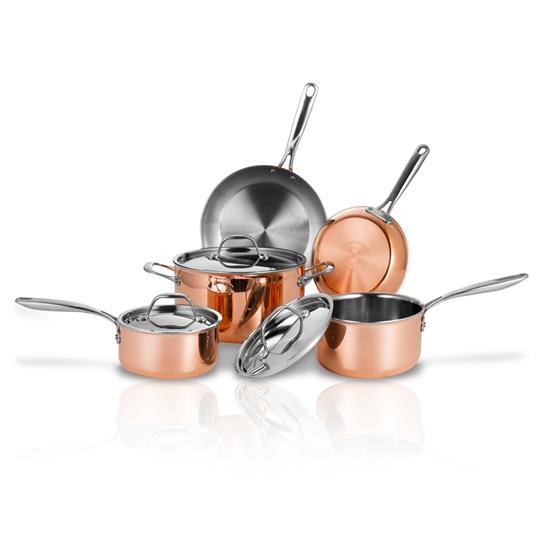 Pyle - NCCW8SS , Kitchen & Cooking , Cookware & Bakeware , Kitchenware Pots & Pans Set - Stylish Kitchen Cookware with Cast highest quality Stainless Steel Handles, Tri-Ply Copper (8-Piece Set)