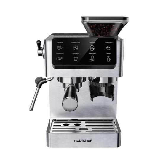 Pyle - NCEMBG20 ,  , NutriChef 20 Bar Espresso & Coffee Maker With Built-In Grinder | Brews Single & Double Espresso, Americano, Cold Brew, Milk Frothing & Grinding Functions | Removable 60 OZ Water Tank | Stainless Steel