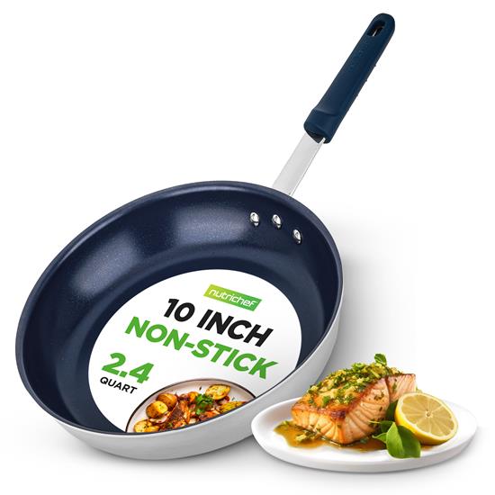 Pyle - NCFRYP10 , Kitchen & Cooking , Cookware & Bakeware , 10'' Medium Fry Pan - Non-stick Pan with Silicone Handle, Ceramic Coating Inside