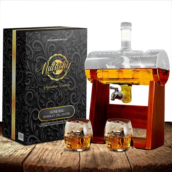 Pyle - NCGDS08 , Home and Office , Storage - Organization , Home Bar Whiskey Decanter - Wine & Whiskey Glass Decanter Aerator Set with Whiskey Glasses, Elegant Decanter Design