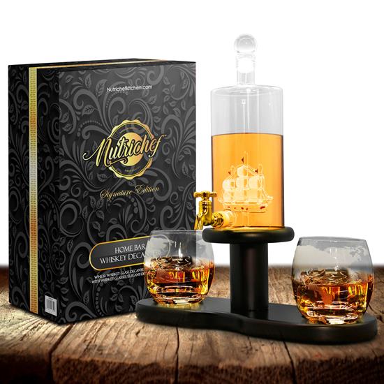 Pyle - NCGDS16.5 , Home and Office , Storage - Organization , Home Bar Whiskey Decanter - Wine & Whiskey Glass Decanter Aerator Set with Whiskey Glasses, Elegant Decanter Design