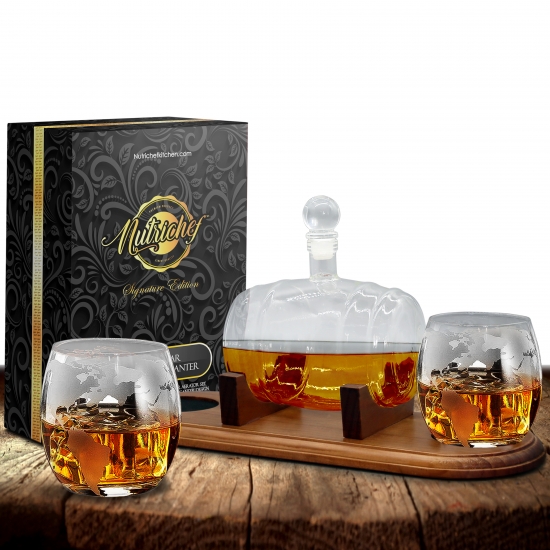 Pyle - NCGDS19 , Home and Office , Storage - Organization , Home Bar Whiskey Decanter - Wine & Whiskey Glass Decanter Aerator Set with Whiskey Glasses, Elegant Decanter Design