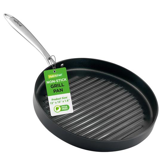 Pyle - NCGPRD72.5 , Kitchen & Cooking , BBQ & Grilling , 12’’ Hard-Anodized Nonstick Grill - Dishwasher Safe Nonstick Grill Pan