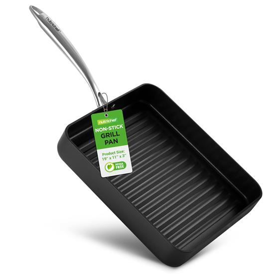 Pyle - NCGRP38.5 , Kitchen & Cooking , BBQ & Grilling , 11’’ Hard-Anodized Nonstick Grill & Griddle - Dishwasher Safe Nonstick Grill Pan