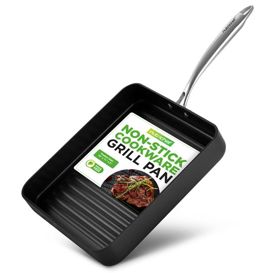Pyle - NCGRP38 , Kitchen & Cooking , BBQ & Grilling , 11’’ Hard-Anodized Nonstick Grill & Griddle - Dishwasher Safe Nonstick Grill Pan