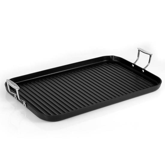 Pyle - NCGRP59 , Kitchen & Cooking , BBQ & Grilling , Hard-Anodized Nonstick Grill & Griddle - Dishwasher Safe Nonstick Double Burner Grill Cookware, 20’’ x 13’’ -inches