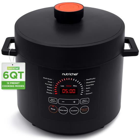 Pyle - NCHS60ZB.5 , Kitchen & Cooking , Air Fryers , 6 QT Electric Pressure Cooker - 9 Function Digital Countertop with Preset Cooking Modes, Adjustable Time & Temp Settings  (Black)