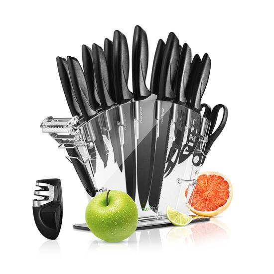 Pyle - NCKNS17.5 , Kitchen & Cooking , Kitchen Tools & Utensils , 17-Piece Kitchen Precision Knives Set - Versatile Stainless Steel Knife Set with Blockstand , Ideal for Cutting, Slicing, Chopping, and Dicing