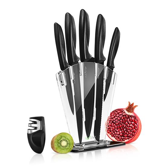 Pyle - NCKNS7X , Kitchen & Cooking , Kitchen Tools & Utensils , 7-Piece Kitchen Precision Knives Set - Versatile Stainless Steel Knife Set with Block stand , Ideal for Cutting, Slicing, Chopping, and Dicing