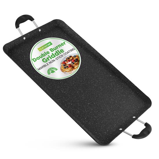 Pyle - NCMKGP5130 , Kitchen & Cooking , BBQ & Grilling , Non-Stick Double Burner Griddle, Dishwasher Safe with Bakelite Handle (Black)