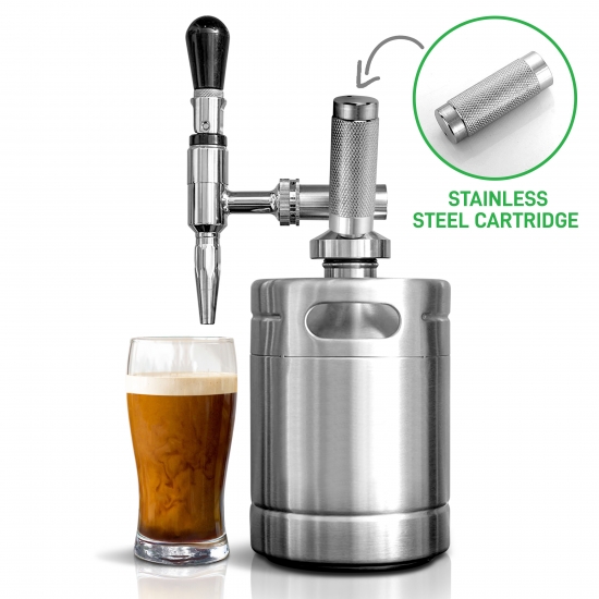 Pyle - NCNTROCB10 , Kitchen & Cooking , Fridges & Coolers , 64 Oz. Nitro Cold Brew Coffee Maker - Stainless Steel Homebrew Coffee Keg System Kit with Pressure Relieving Valve & Stout Creamer Faucet