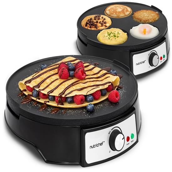 Pyle - NCPCRM13 , Kitchen & Cooking , Cooktops & Griddles , 12" Reversible Crepe and Pancake Maker and Aluminum Hot Plate Griddle Cooktop with LED Indicator and Adjustable Temperature Control