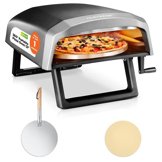 Pyle - NCPIZRT44 , Kitchen & Cooking , Ovens & Cookers , 360° Portable Pizza Oven with Rotating Pizza Stone, Rain Cover, Regulator, and Hose – Suitable for Outdoor & Indoor Use (Black)