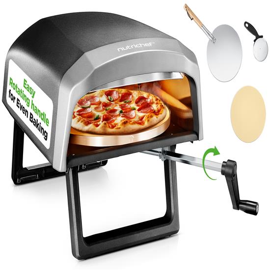 Pyle - NCPIZRTACC , Kitchen & Cooking , Ovens & Cookers , 360° Portable Pizza Oven with Rotating Pizza Stone, Rain Cover, Regulator, and Hose – Suitable for Outdoor & Indoor Use (Black)