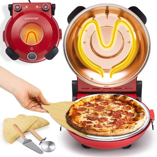 Pyle - NCPZTP120RD , Kitchen & Cooking , Ovens & Cookers , Countertop Pizza Maker - Electric Pizza Oven with Temperature Controls, Window and Thermometer (Red)