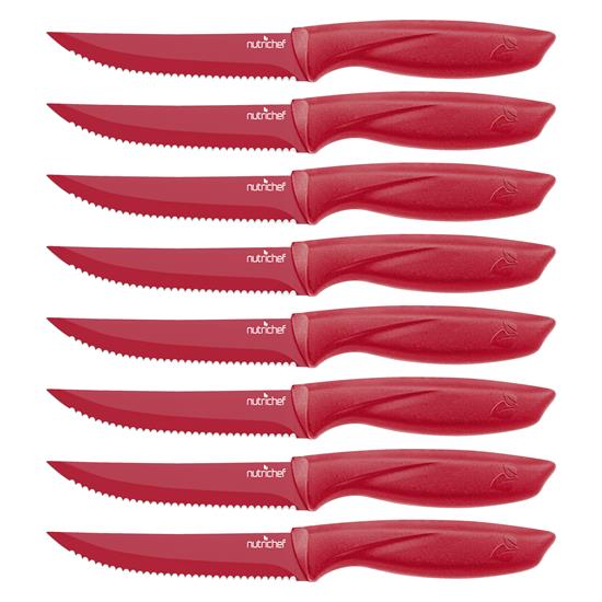 Pyle - NCSK8RED , Kitchen & Cooking , Kitchen Tools & Utensils , 8 Pcs. Steak Knives Set - Non-stick Coating Knives Set with Stainless Steel Blades, Unbreakable knives, Great for BBQ Grill (Red)