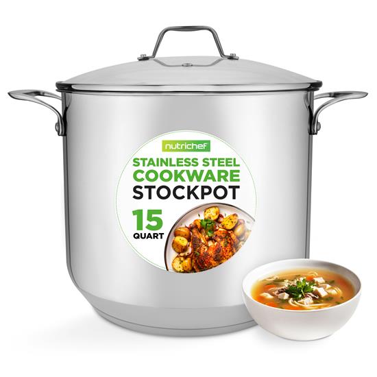 Pyle - NCSP16 , Kitchen & Cooking , Cookware & Bakeware , Stainless Steel Cookware Stockpot - 15 Quart, Heavy Duty Induction Pot, Soup Pot With Lid