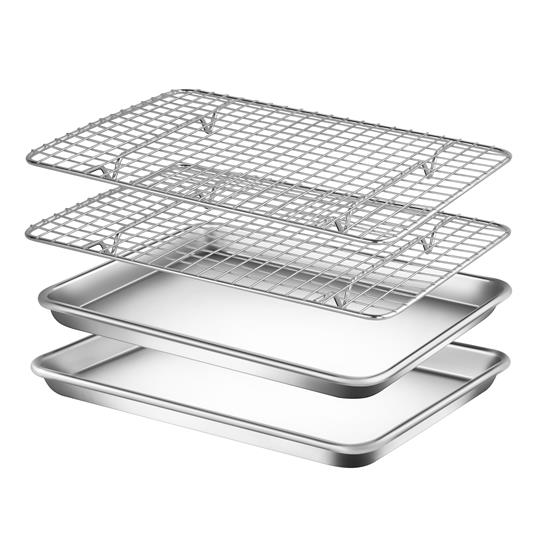 Pyle - NCSS2CR2 , Kitchen & Cooking , Cookware & Bakeware , Nonstick Cookie Sheet Baking Pan with Cooling Rack - Professional Quality Kitchen Cooking Non-Stick Bake Trays with Silver Coating Inside & Outside (Pair)