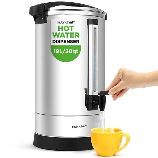 Pyle - NCSTKTL19L.5 , Kitchen & Cooking , Water & Tea Kettles , 19 Liter Water Boiler and Hot Water Dispenser - Double Layer Beverage with Safety Lock Lid  (Black & Silver)