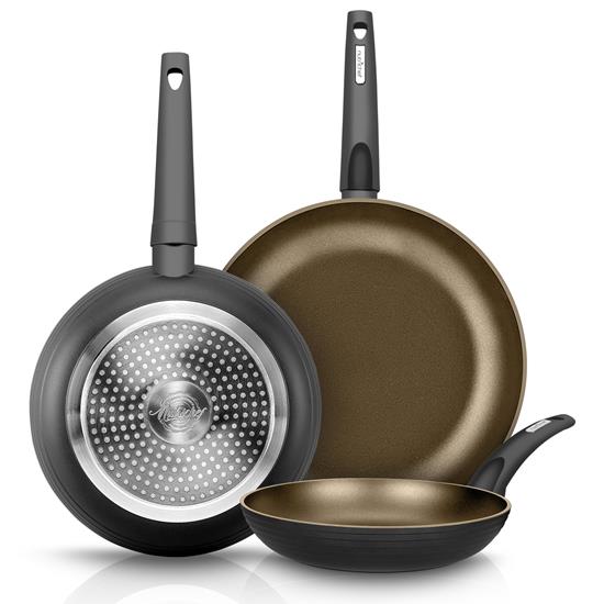 Pyle - NCW12FP3 , Kitchen & Cooking , Cookware & Bakeware , 3 Pcs. Fry Pan Set - Stylish Non-stick Kitchen Cookware with Stylish Metallic Ridge-Line Pattern (Compatible with Model: NCCW12S)