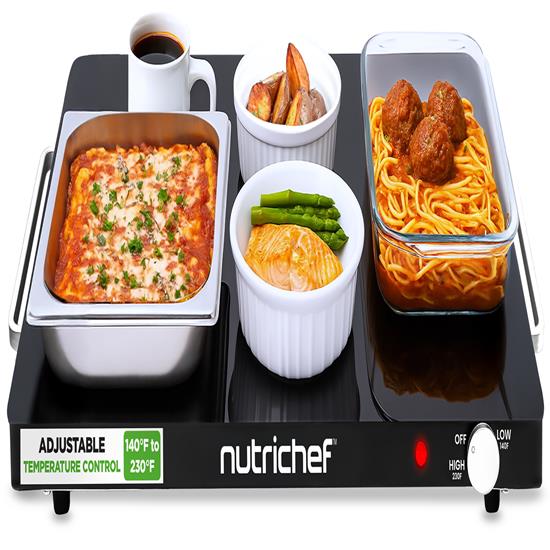 Pyle - NCWTG5442BLACK , Kitchen & Cooking , Food Warmers & Serving , Electric Food Warming Tray - Hot Server Plate with Adjustable Temperature Control Ideal for Buffets, Restaurants, Parties, Events and Home Dinners (Black)