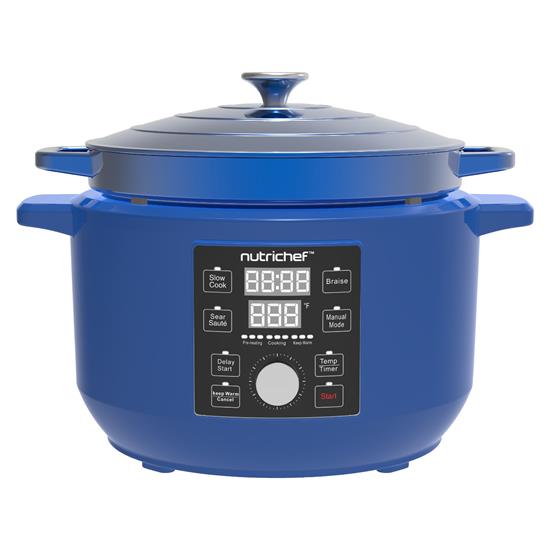 Pyle - NCZTS60DBL , Kitchen & Cooking , Air Fryers , 6 Quart Electric Dutch Oven - 1500W Enamel Coated Cast Iron Pot with Lid, Stovetop Casserole Pot Style (Blue)