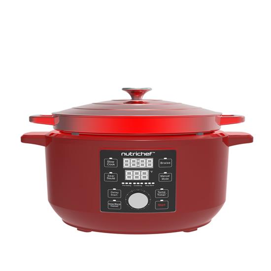 Pyle - NCZTS60DR , Kitchen & Cooking , Air Fryers , 6 Quart Electric Dutch Oven - 1500W Enamel Coated Cast Iron Pot with Lid, Stovetop Casserole Pot Style (Red)