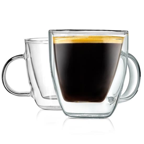 Pyle - NGCOF702 , Kitchen & Cooking , Kitchen Tools & Utensils , 2 Pcs. of Clear Glass Coffee Mug - Elegant Clear Glasses with Convenient Handles, For Hot and Cold Drinks