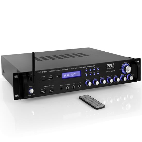 Pyle - P2001BT , Sound and Recording , Amplifiers - Receivers , Home Theater Amplifier Receiver with Bluetooth - Multi-Channel Pro Audio Stereo Pre-Amplifier with USB Charge, MP3/USB/SD Readers, FM Radio, Rack Mount (2000 Watt)