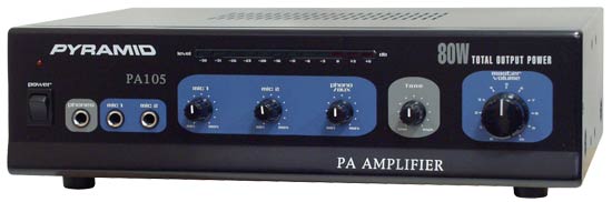 Pyle - PA105 , Sound and Recording , Amplifiers - Receivers , 80 Watt Microphone AC & DC 12 Volt PA Amplifier w/70V Output & Mic Talkover