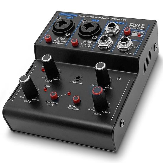 Pyle - PAD22MXUBT , Sound and Recording , Mixers - DJ Controllers , 2-Channel Wireless BT Streaming Mini Audio Mixer - Compact DJ Mixer with USB Audio Interface (+48V DC Phantom Power)