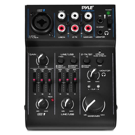 Pyle - PAD30MXUBT.5 , Sound and Recording , Mixers - DJ Controllers , Bluetooth 3-Channel Mixer DJ Controller Audio Interface, 18V Phantom Power Supply