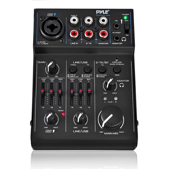 Pyle - pad30mxubt , Sound and Recording , Mixers - DJ Controllers , Bluetooth 3-Channel Mixer DJ Controller Audio Interface, 18V Phantom Power Supply