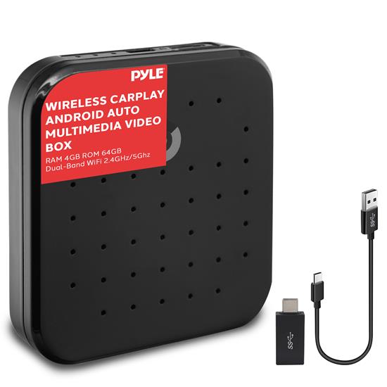 Pyle - PAS22BK , On the Road , Headunits - Stereo Receivers , Wireless Carplay & Android System iA Box - 4GB RAM 64GB ROM, 2.4GHz/5GHz Dual-Band WiFi BT Quad-Core 64Bits D/4K Full HD/H.265/USB3.0 Android Box, Screen Mirroring, Install Android Apps (Black)