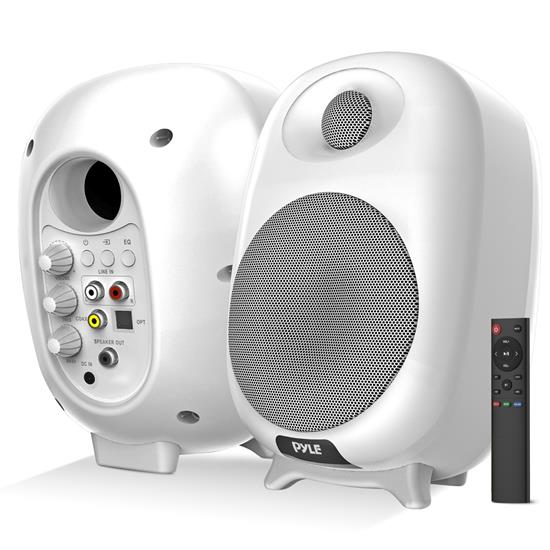 Pyle - PBKSR40WT , Sound and Recording , Studio Speakers - Stage Monitors , Desktop Bluetooth Bookshelf Speakers - HiFi Studio Monitor Computer Desk Stereo Speaker System, Connections and Studio Quality Sound, White (60Watt MAX)