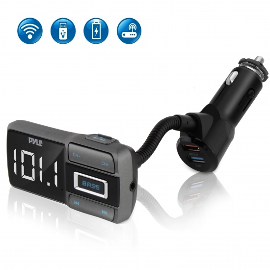 Pyle - CA-PBT99 , On the Road , Plug-in Audio Accessories - Adapters , Bluetooth Car FM Transmitter with USB Quick Charge, Hands-Free Talking Wireless Car Adapter with MP3/AUX/USB/Micro SD Readers
