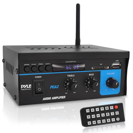 Pyle - PCA2 , Sound and Recording , Amplifiers - Receivers , Desktop Bluetooth Audio Amplifier - Compact Mini Blue Series Stereo Power Amplifier (2 x 40 Watt MAX)
