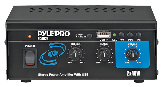 Pyle - PCAU22 , Sound and Recording , Amplifiers - Receivers , Mini Stereo Power Speaker Amplifier - MP3/USB Audio Amp System, 2x40 Watt