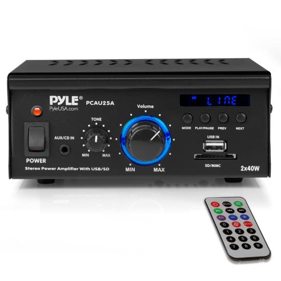 Pyle - PCAU25A , Sound and Recording , Amplifiers - Receivers , Stereo Power Amplifier System - Digital Audio Speaker Amp with MP3/AUX/USB/SD/FM/Bluetooth, LED Display, 2 x 40 Watt